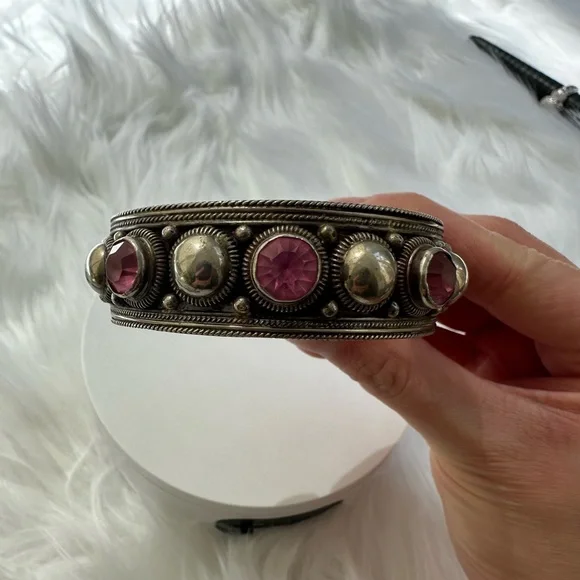 Vintage Siam Sterling Pink Tourmaline Bracelet Cuff
